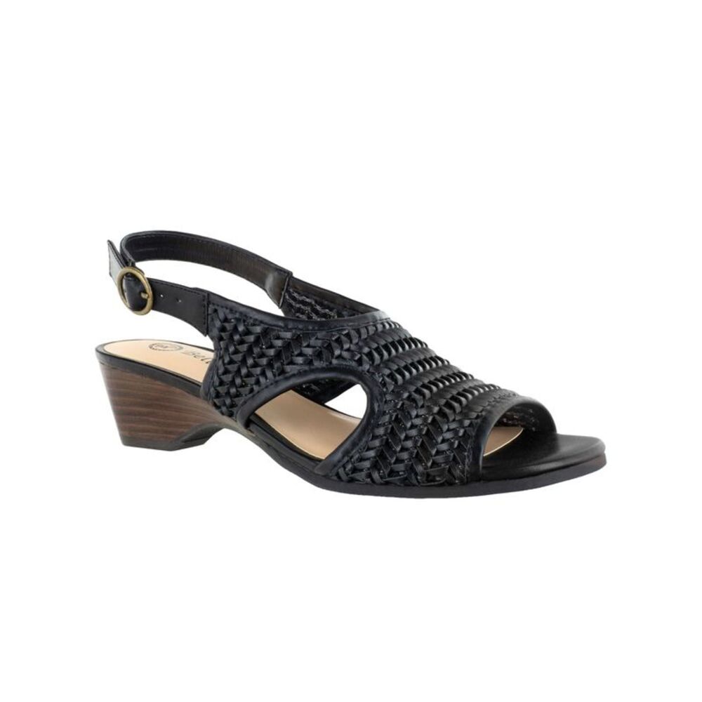 BELLA VITA Womens Black Woven Justine Ii Round Toe Buckle Slingback Sandal 6 M